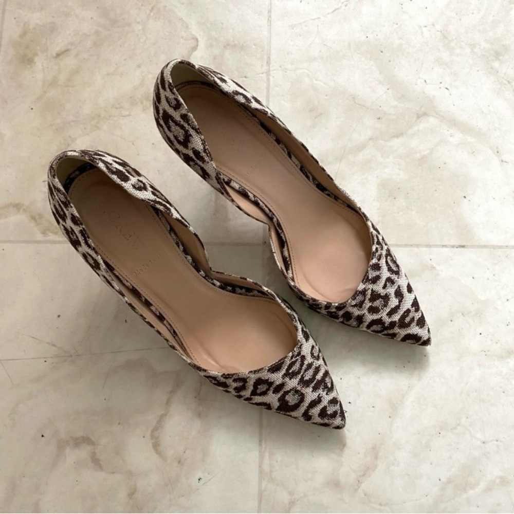 $248 J. Crew Made in Italy Leopard Print Glitter Pointed Toe D'Orsay Heels sz 7 - Picture 3 of 13